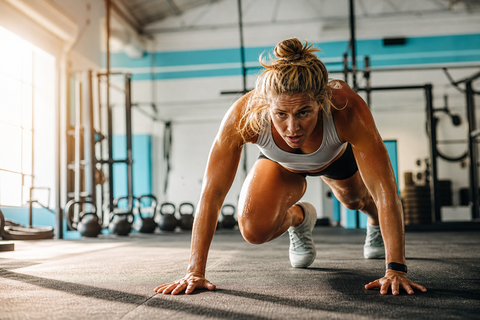 Atleta realizando entrenamiento funcional de alta intensidad